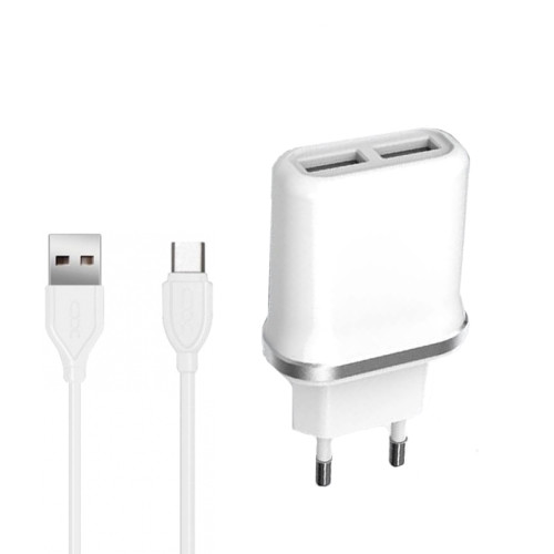 Зарядний пристрій з кабелем Type-C XO L52 2 USB 2100 mA white