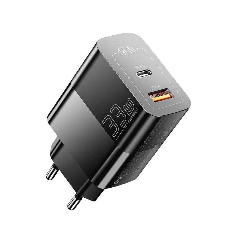 Зарядний пристрій Essager GAN, USB-A , USB-C 33W (EC-CD29) black