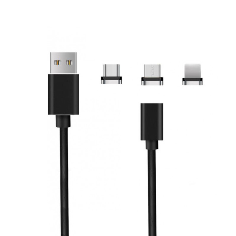 USB кабель магнітний X-Cable 360° 3 в 1 microUSB, Lightning, Type-C black