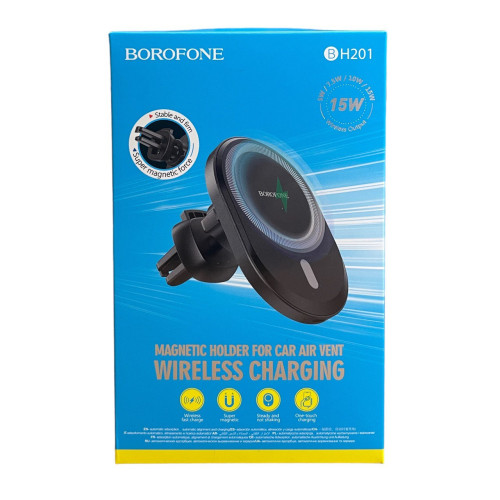 Автотримач Borofone BH201 Magnetic Wireless Car 15W в дефлектор black Автотримач Borofone BH201 Magnetic Wireless Car 15W в дефлектор black