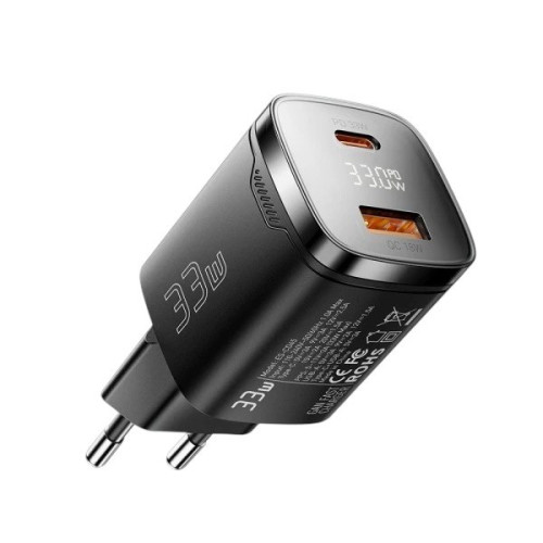 Зарядний пристрій Essager USB-C PD 33W, USB-A QC 3.0, LCD, ES-CD45 black Зарядний пристрій Essager USB-C PD 33W, USB-A QC 3.0, LCD, ES-CD45 black