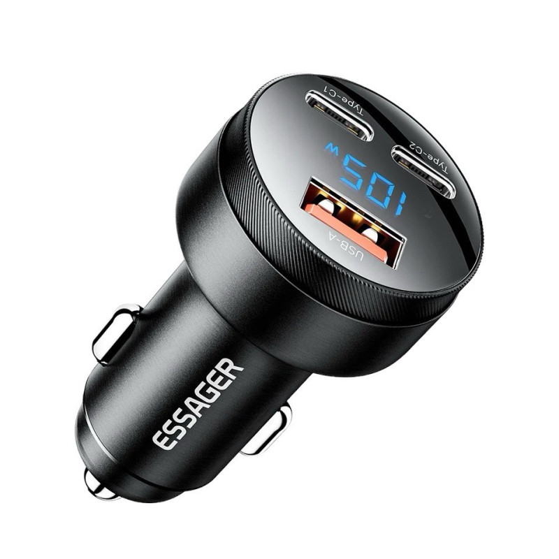 Автомобільний зарядний пристрій Essager FSJ-008 105W, USB-C 45W, USB-C2-45W, USB-A 18W, LED black