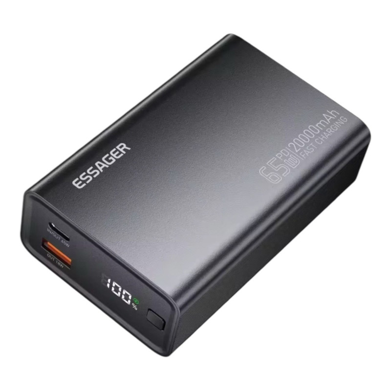 Зовнішній акумулятор Essager 20000mAh 65W black Зовнішній акумулятор Essager 20000mAh 65W black