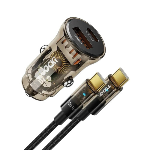 Автомобільний зарядний пристрій Toocki TQ-CC25A Type-C to Type-C USB-A, USB-C 45W coffe