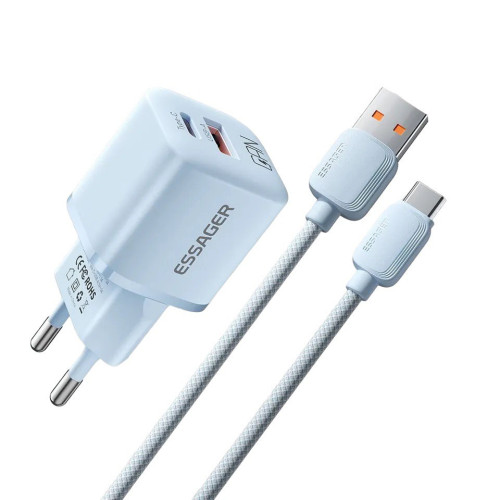 Зарядний пристрій з кабелем Type-C Essager ES-X46 USB-A, USB-C PD 20W, QC 3.0, 3A Зарядний пристрій з кабелем Type-C Essager ES-X46 USB-A, USB-C PD 20W, QC 3.0, 3A