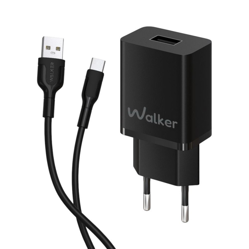 Зарядний пристрій з кабелем Type-C Walker WH-26 USB-A, 2.1A black