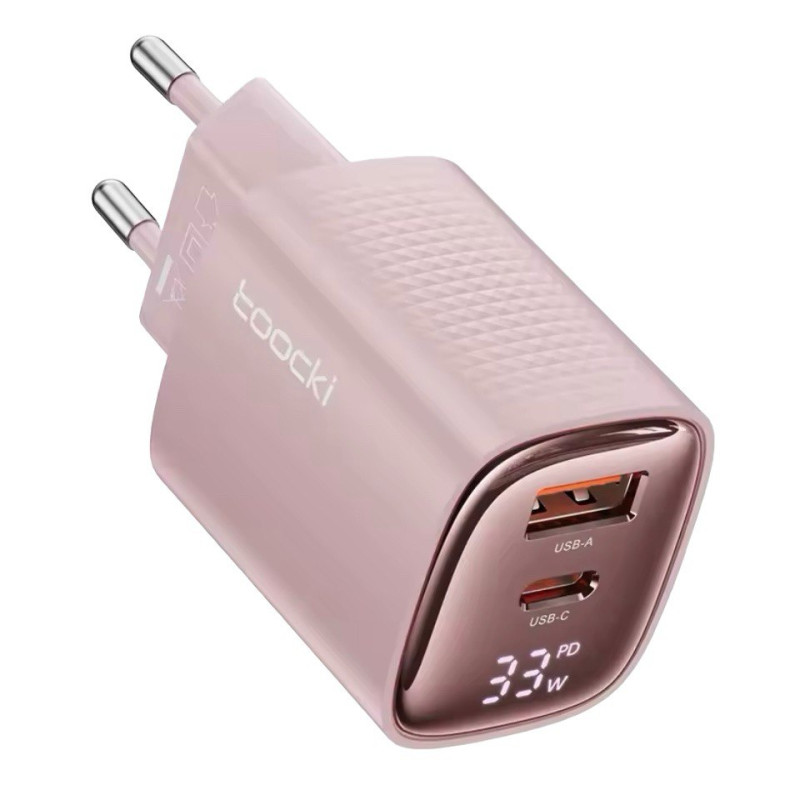 Зарядний пристрій Toocki USB-C PD 33W, USB-A QC 3.0 30W, LCD pink