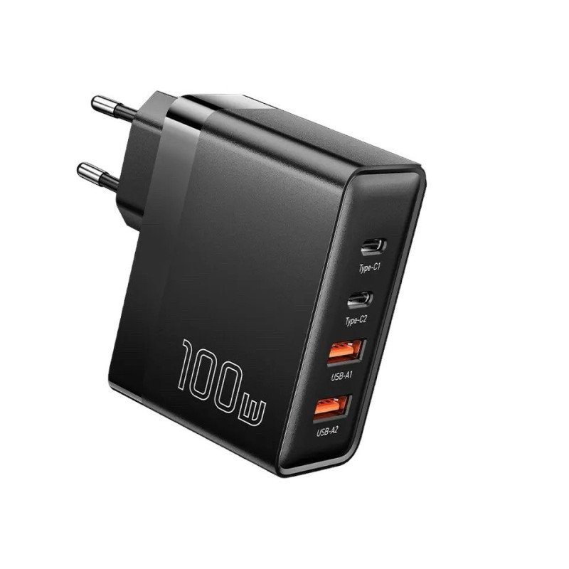 Зарядний пристрій Essager GaN, 2 USB-C, 2 USB-A 100W (ES-CD37) black