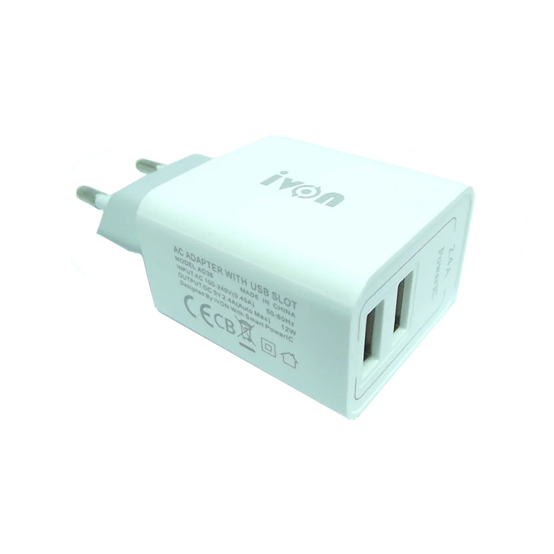 Зарядний пристрій Ivon AD-36 2 USB 2400 mA white