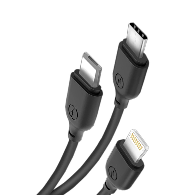 USB кабель XO NB103 3 в 1 microUSB, Lightning, Type-C black
