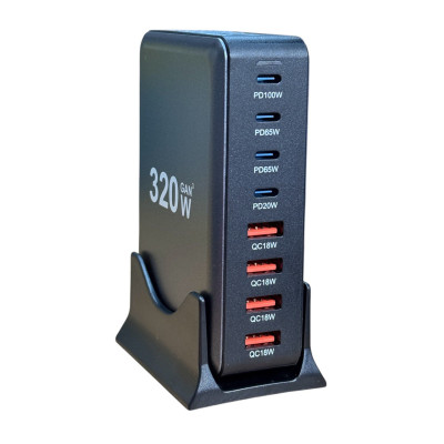 Зарядний пристрій Essager GaN3, 4 USB-C, 4 USB-A 320W (YMX-320W) gray Зарядний пристрій Essager GaN3, 4 USB-C, 4 USB-A 320W (YMX-320W) gray