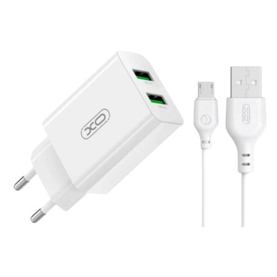 Зарядний пристрій з кабелем microUSB XO L119 2USB-A 3A QC 3.0 18W white Зарядний пристрій з кабелем microUSB XO L119 2USB-A 3A QC 3.0 18W white