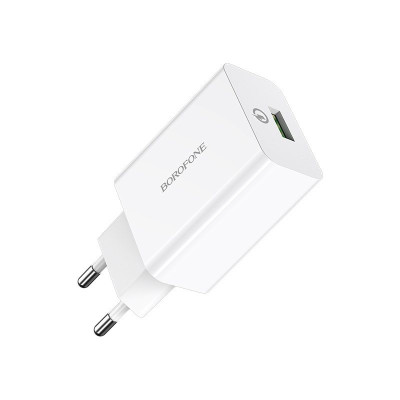 Зарядний пристрій Borofone BA21A USB-A 3000 mA QC 3.0 white Зарядний пристрій Borofone BA21A USB-A 3000 mA QC 3.0 white
