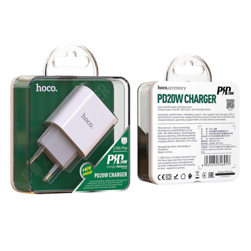 Зарядний пристрій Hoco C76A USB-C PD 20W white Зарядний пристрій Hoco C76A USB-C PD 20W white