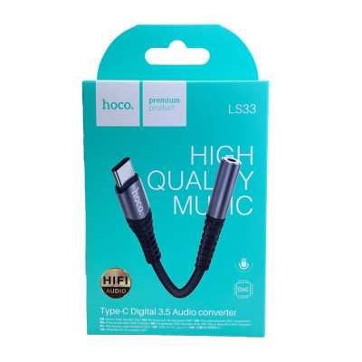 Перехідник на навушники з 3.5 на Type-C Hoco LS33 metal gray
