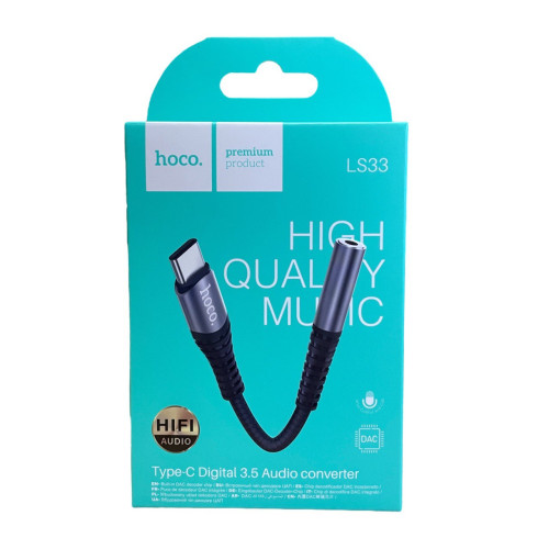 Перехідник на навушники з 3.5 на Type-C Hoco LS33 metal gray