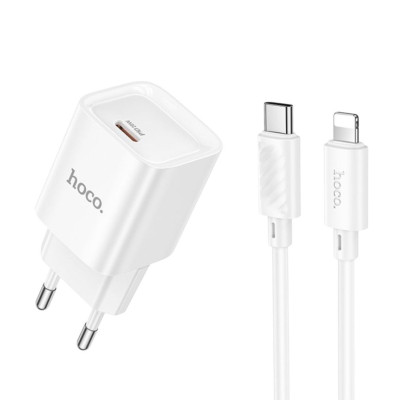 Зарядний пристрій з кабелем Type-C to Lightning Hoco C146A USB-C PD 20W white