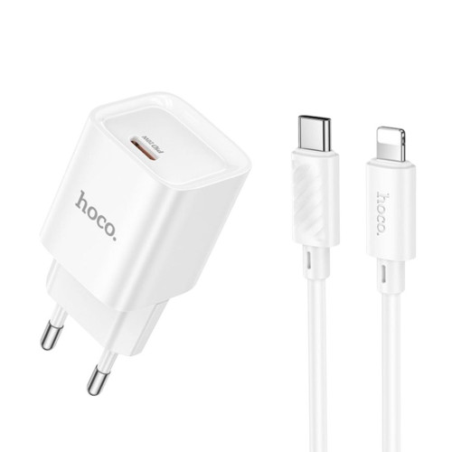 Зарядний пристрій з кабелем Type-C to Lightning Hoco C146A USB-C PD 20W white Зарядний пристрій з кабелем Type-C to Lightning Hoco C146A USB-C PD 20W white