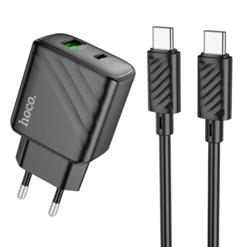 Зарядний пристрій з кабелем Type-C to Type-C Hoco CS23A USB-C, USB-A PD30W black Зарядний пристрій з кабелем Type-C to Type-C Hoco CS23A USB-C, USB-A PD30W black