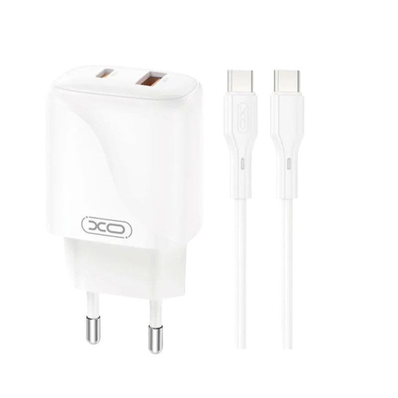 Зарядний пристрій з кабелем Type-C to Type-C XO L158 USB-A, USB-C 20W white