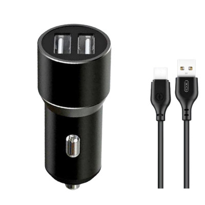 Автомобільний зарядний пристрій XO TZ09 Type-C 2 USB 2400 mA 12W black Автомобільний зарядний пристрій XO TZ09 Type-C 2 USB 2400 mA 12W black
