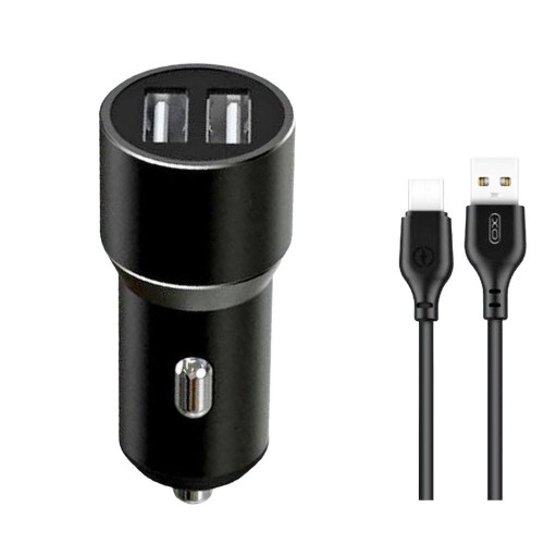 Автомобільний зарядний пристрій XO TZ09 Type-C 2 USB 2400 mA 12W black