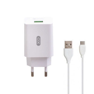 Зарядний пристрій з кабелем Type-C XO L36 1 USB 3000 mA QC 3.0 white Зарядний пристрій з кабелем Type-C XO L36 1 USB 3000 mA QC 3.0 white