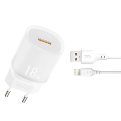 Зарядний пристрій з кабелем Lightning XO L157 USB-A, 18W QC3.0 white Зарядний пристрій з кабелем Lightning XO L157 USB-A, 18W QC3.0 white