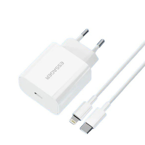 Зарядний пристрій з кабелем Type-C to Lightning Essager ES-CD30 1 USB PD 20W white