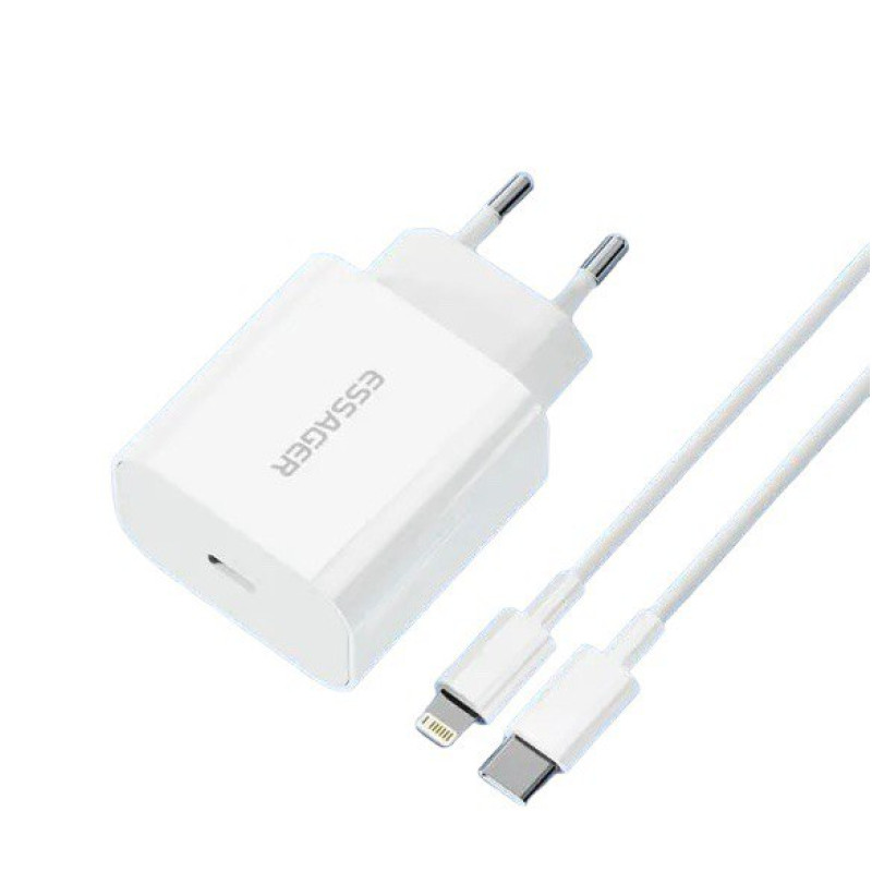 Зарядний пристрій з кабелем Type-C to Lightning Essager ES-CD30 1 USB PD 20W white