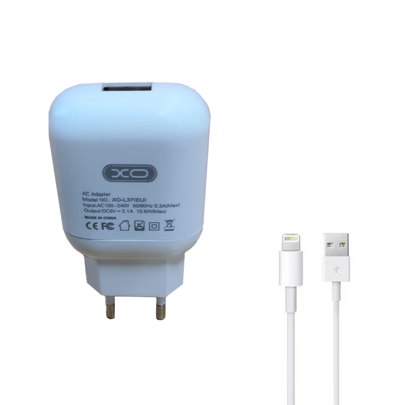 Зарядний пристрій з кабелем Lightning XO L37 1 USB 2100 mA white