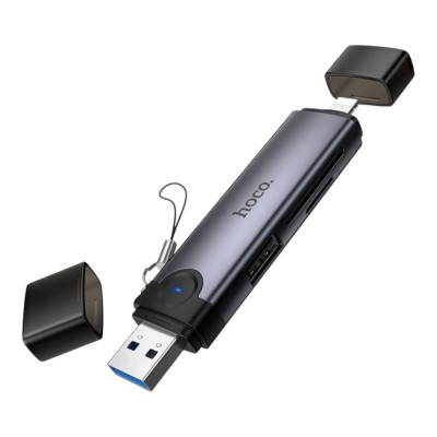 Картрідер microSD, SD Hoco HB56A 3-in-1 Lightning, USB-A metal gray Картрідер microSD, SD Hoco HB56A 3-in-1 Lightning, USB-A metal gray