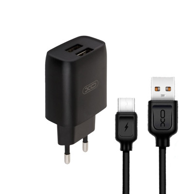 Зарядний пристрій з кабелем microUSB XO L57 2 USB 2400 mA black Зарядний пристрій з кабелем microUSB XO L57 2 USB 2400 mA black