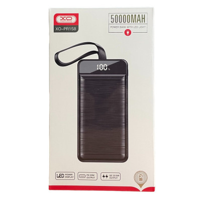 Зовнішній акумулятор XO PR158 50000 mAh QC 22.5W PD 20W black Зовнішній акумулятор XO PR158 50000 mAh QC 22.5W PD 20W black