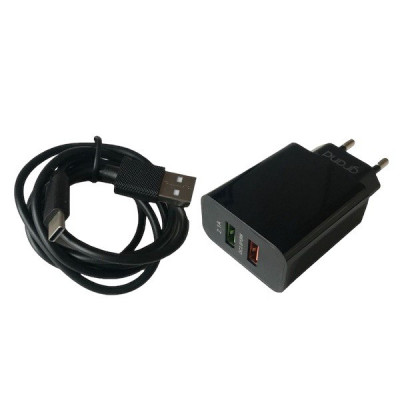 Зарядний пристрій з кабелем Type-C Grand D18AQ-2 2 USB-A QC3.0 18W black Зарядний пристрій з кабелем Type-C Grand D18AQ-2 2 USB-A QC3.0 18W black