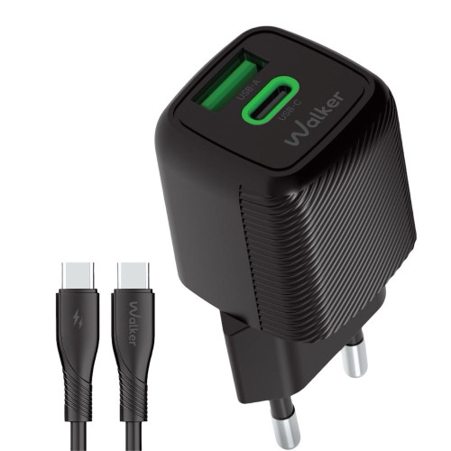 Зарядний пристрій з кабелем Type-C to Type-C Walker WH-71 USB-C, USB-A 30W GAN black Зарядний пристрій з кабелем Type-C to Type-C Walker WH-71 USB-C, USB-A 30W GAN black