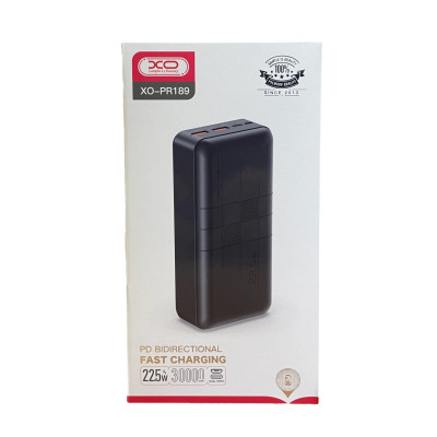 Зовнішній акумулятор XO PR189 30000 mAh QC 22.5W PD 20W black Зовнішній акумулятор XO PR189 30000 mAh QC 22.5W PD 20W black