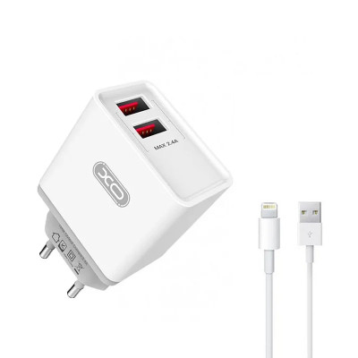 Зарядний пристрій з кабелем Lightning XO L31 2 USB 2400 mA white Зарядний пристрій з кабелем Lightning XO L31 2 USB 2400 mA white