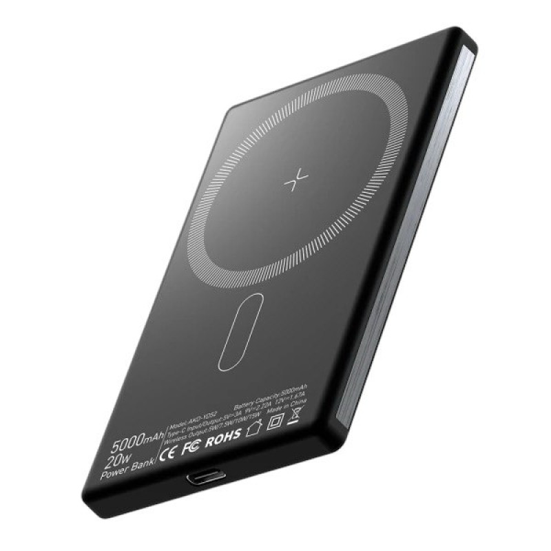 Зовнішній акумулятор Essager AKD-Y052 5000 mAh PD 20W black magnetic wireless charger