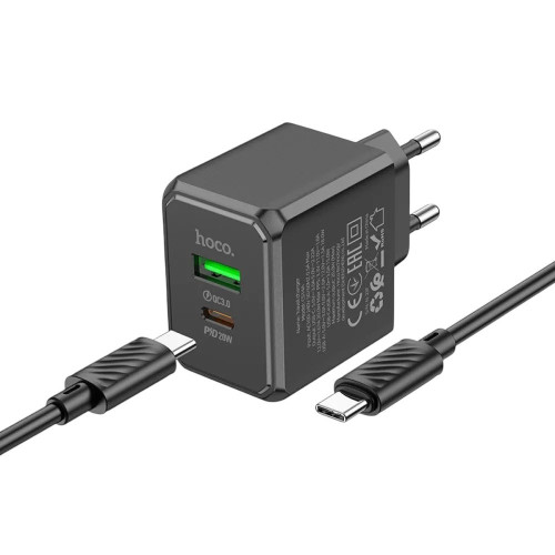 Зарядний пристрій з кабелем Type-C to Type-C Hoco CS14A USB-C, USB-A 20W black Зарядний пристрій з кабелем Type-C to Type-C Hoco CS14A USB-C, USB-A 20W black