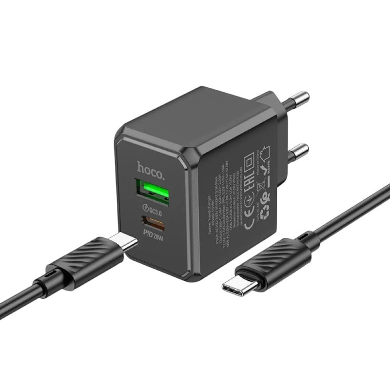 Зарядний пристрій з кабелем Type-C to Type-C Hoco CS14A USB-C, USB-A 20W black Зарядний пристрій з кабелем Type-C to Type-C Hoco CS14A USB-C, USB-A 20W black