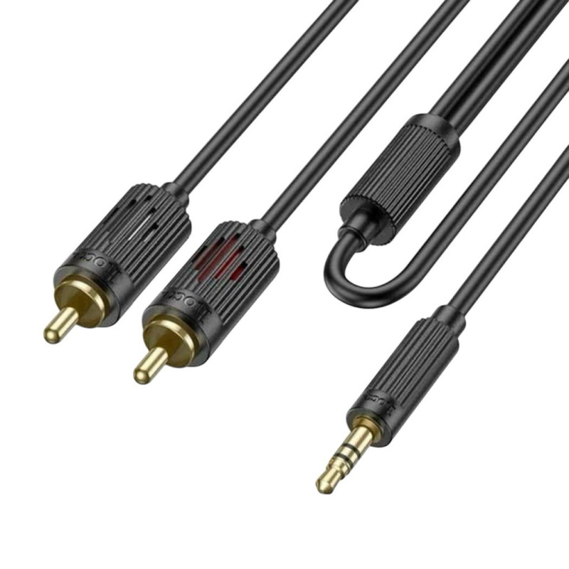 Аудіо-кабель Hoco UPA28 3.5 to 2 RCA тюлюпани black
