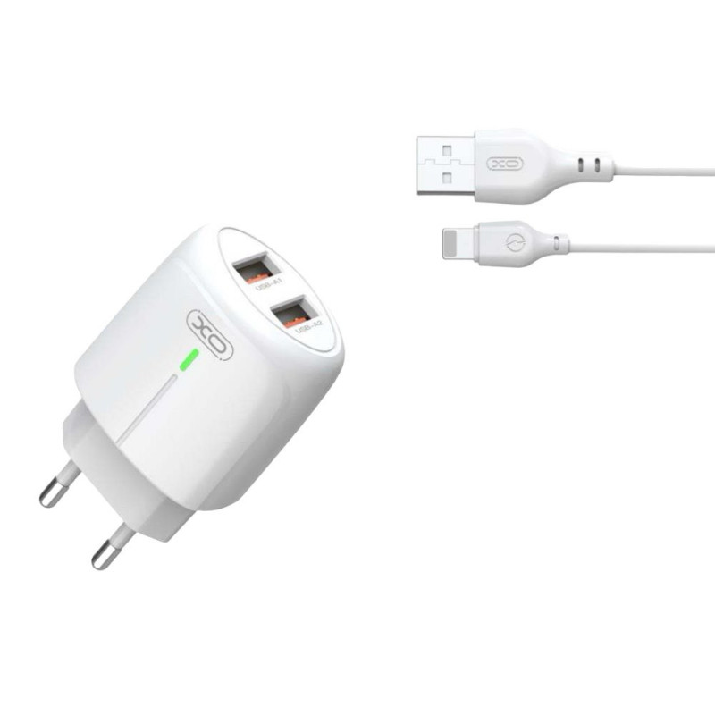 Зарядний пристрій з кабелем Lightning XO L111 2 USB 2.4 A white