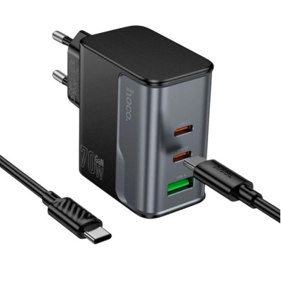 Зарядний пристрій з кабелем Type-C to Type-C Hoco CS75A USB-A, 2USB-C 75W black Зарядний пристрій з кабелем Type-C to Type-C Hoco CS75A USB-A, 2USB-C 75W black