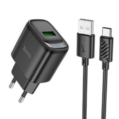 Зарядний пристрій з кабелем Type-C Hoco C140A USB-A, 3A, 18W, QC 3.0 black Зарядний пристрій з кабелем Type-C Hoco C140A USB-A, 3A, 18W, QC 3.0 black