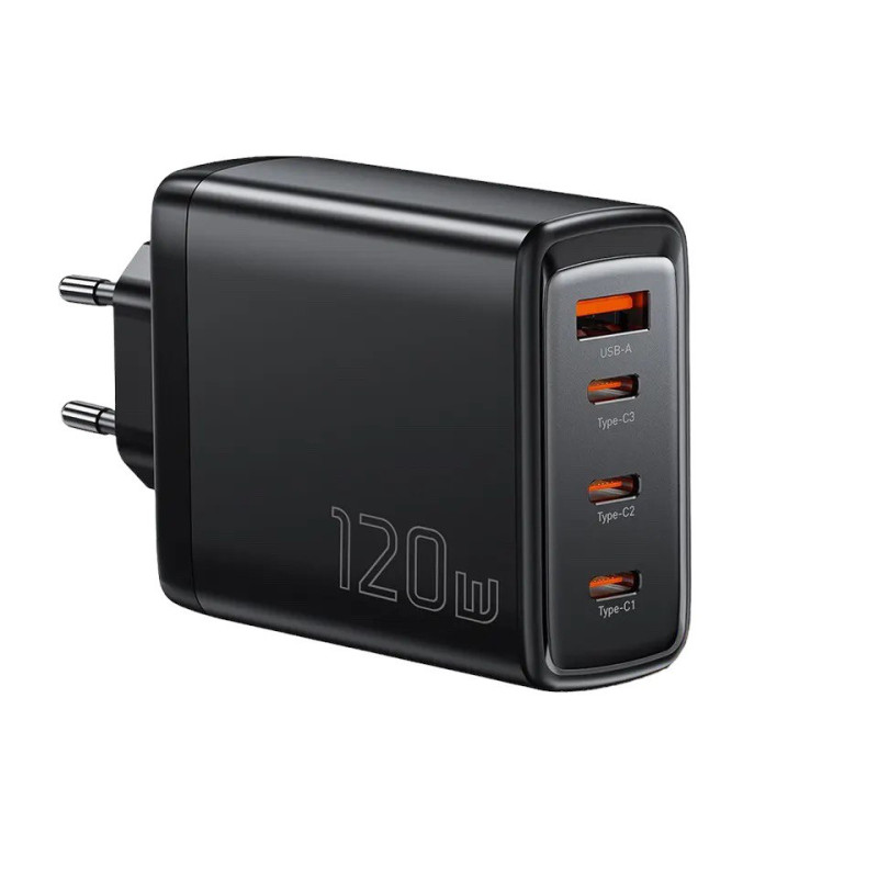 Зарядний пристрій Essager GaN 3 USB-C, USB-A 120W (JT-G120B) black