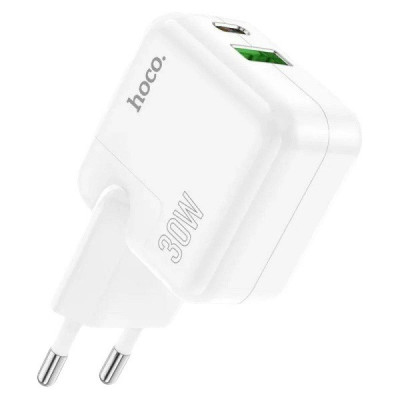 Зарядний пристрій Hoco C111A, USB-C 30W, USB-A 3A, QC3.0 white Зарядний пристрій Hoco C111A, USB-C 30W, USB-A 3A, QC3.0 white