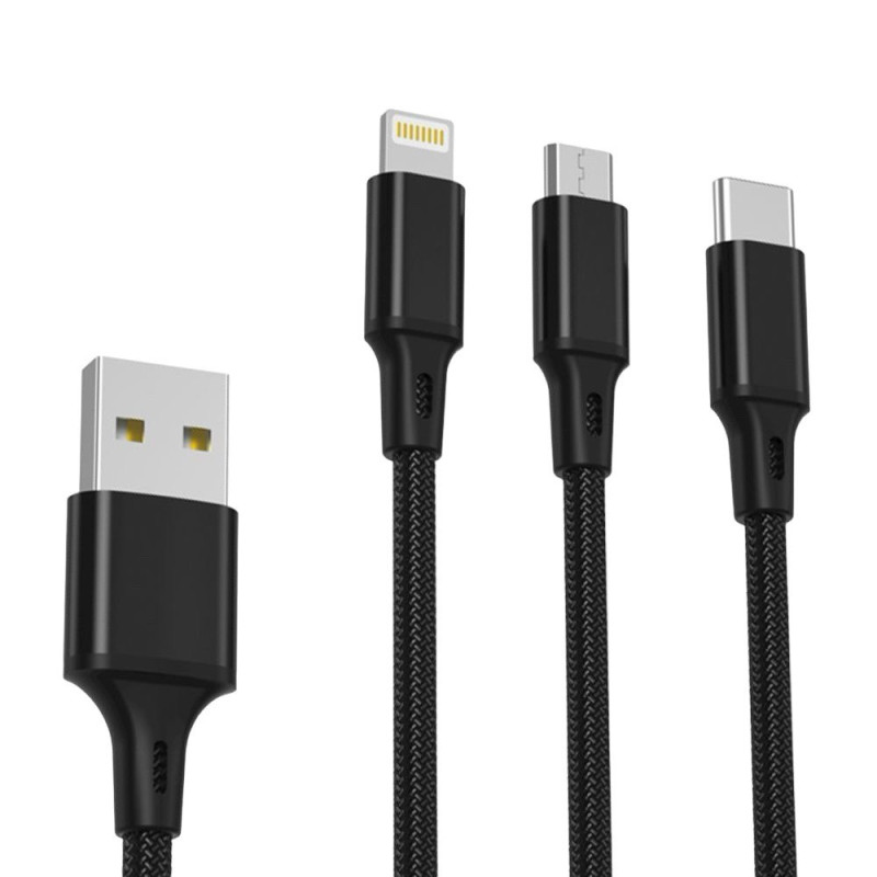 USB кабель XO NB173 3 в 1 microUSB, Lightning, Type-C black