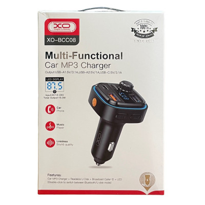 FM трансмітер XO BCC08 2 USB-A, USB-C, 3.1A black FM трансмітер XO BCC08 2 USB-A, USB-C, 3.1A black