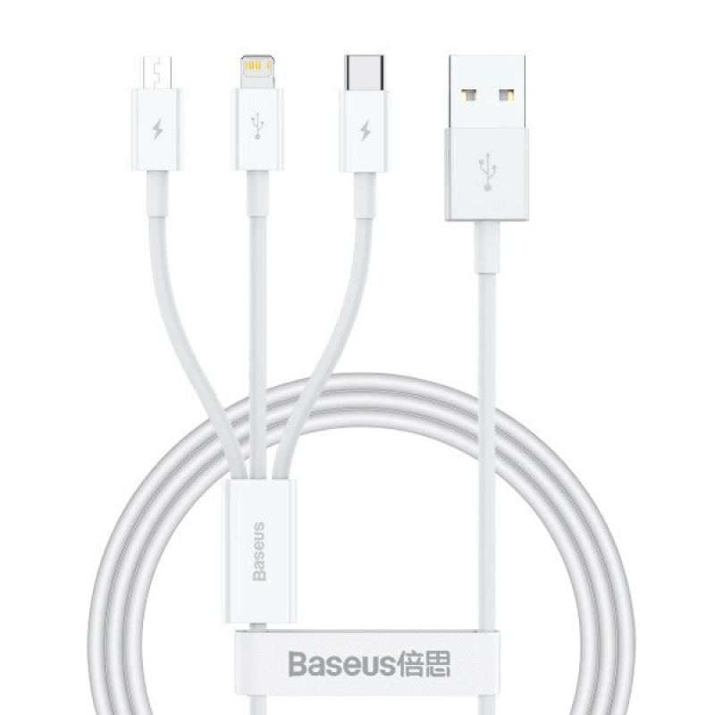 USB кабель Baseus 3 в 1 microUSB, Lightning, Type-C P10320105221-00 white